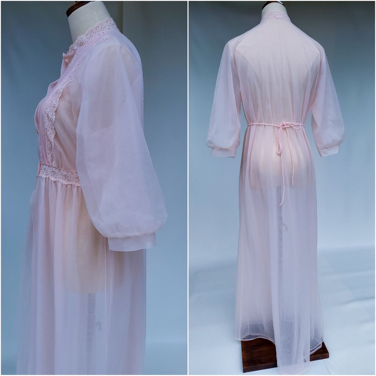 Vintage Sheer Lace Pink Peignoir | S-M